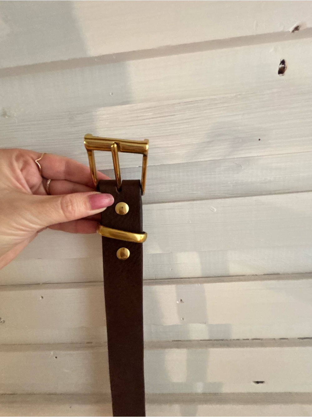 Classic Brown Leather Belt with Gold Buckle